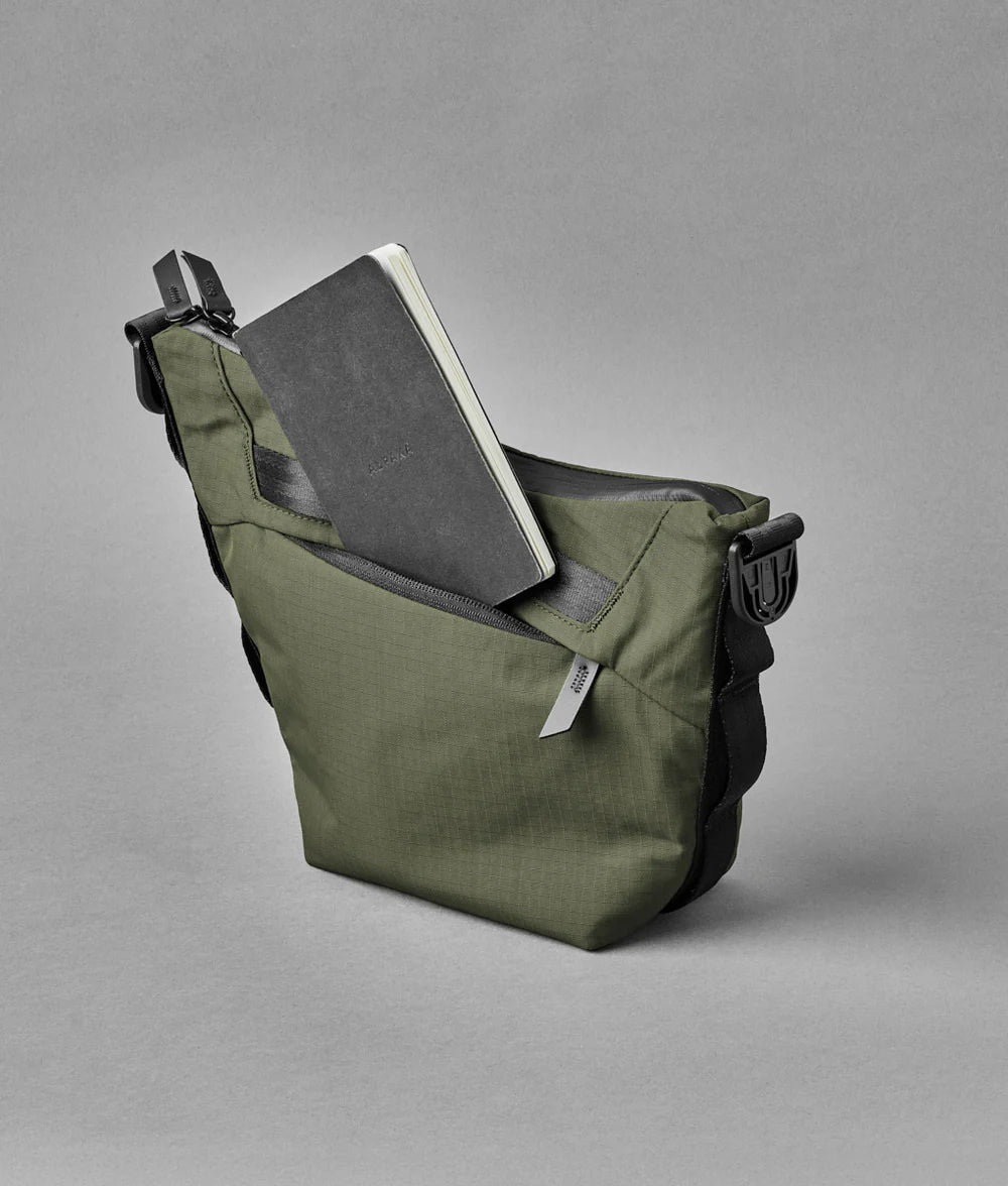 Alpaka Flow Satchel 側肩包
背面的拉鍊口袋足夠深，可容納 iPad mini（標準尺寸版本）