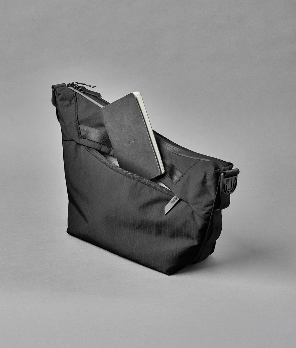 Alpaka Flow Satchel 側肩包
背面的拉鍊口袋足夠深，可容納 iPad mini（標準尺寸版本）