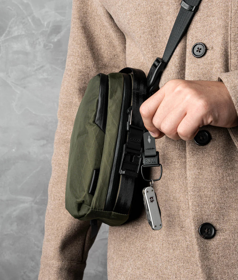 這款包側面的結實織帶環可讓您輕鬆夾在配件上，
並與我們的 HUB 登山扣系統無縫協作(需另購)。